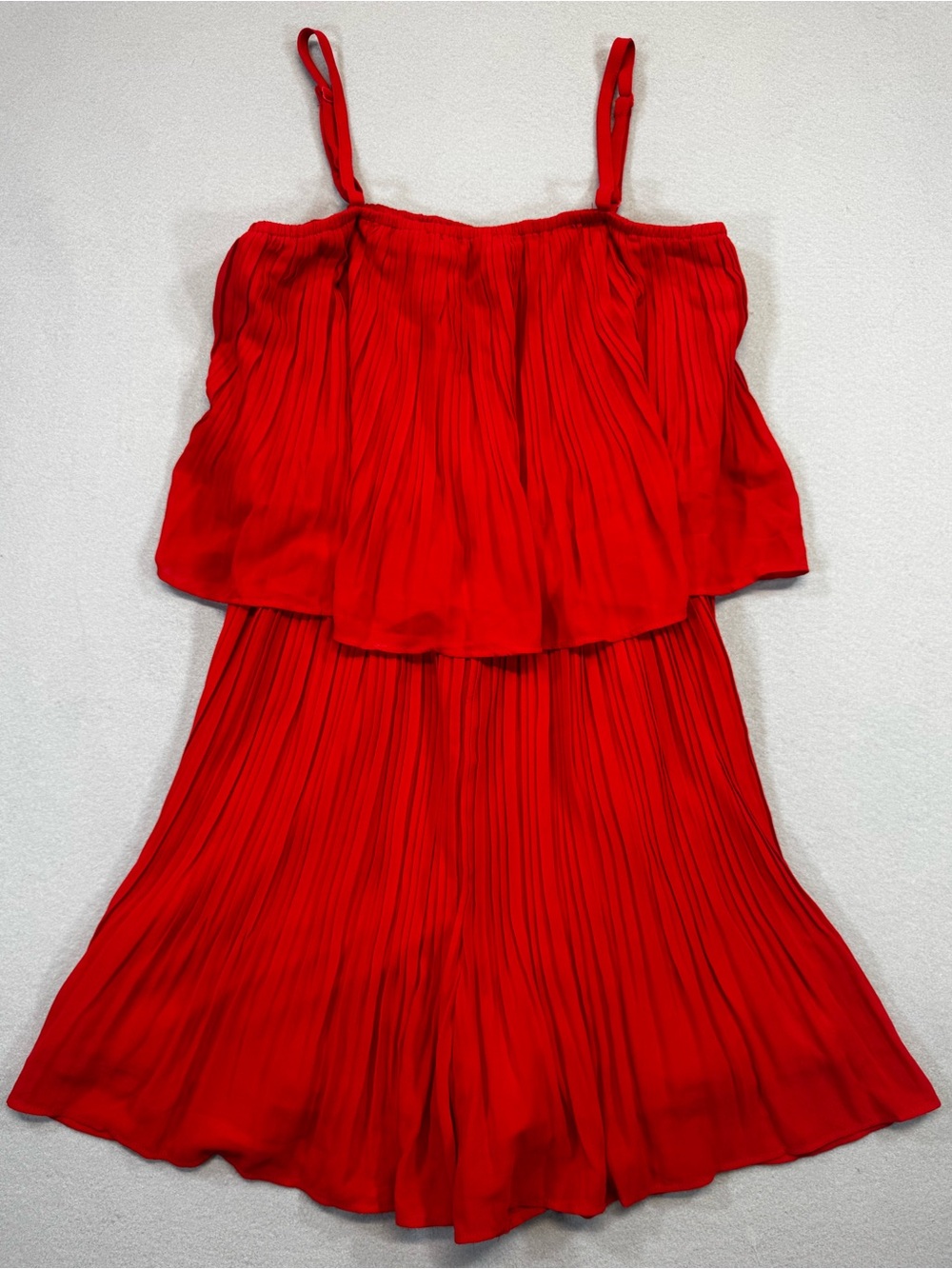 Adorable Spaghetti Strap Red Pleated Romper
